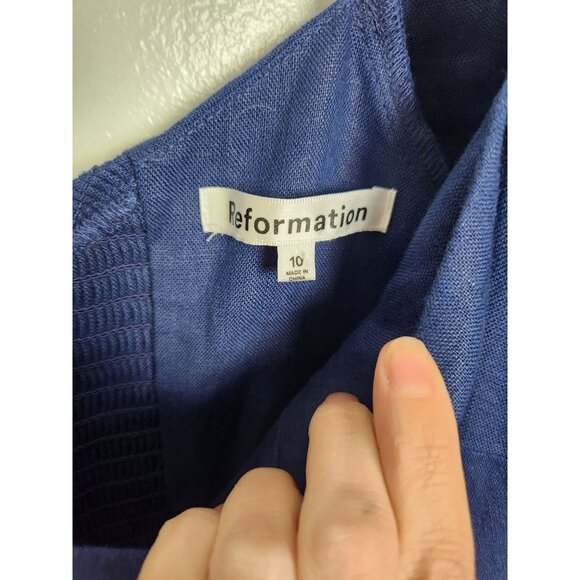 Reformation Women's Sz. 10 Blue Linen Belgium Midi Length Short Sleeve Dress - Picture 3 of 6